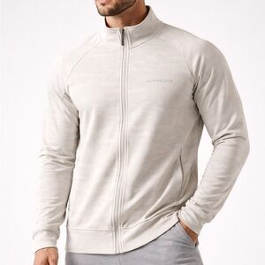 Alphalete Pro Elite Full Zip Jacket Cream Camo Athletic Gym Track Jacket Medium